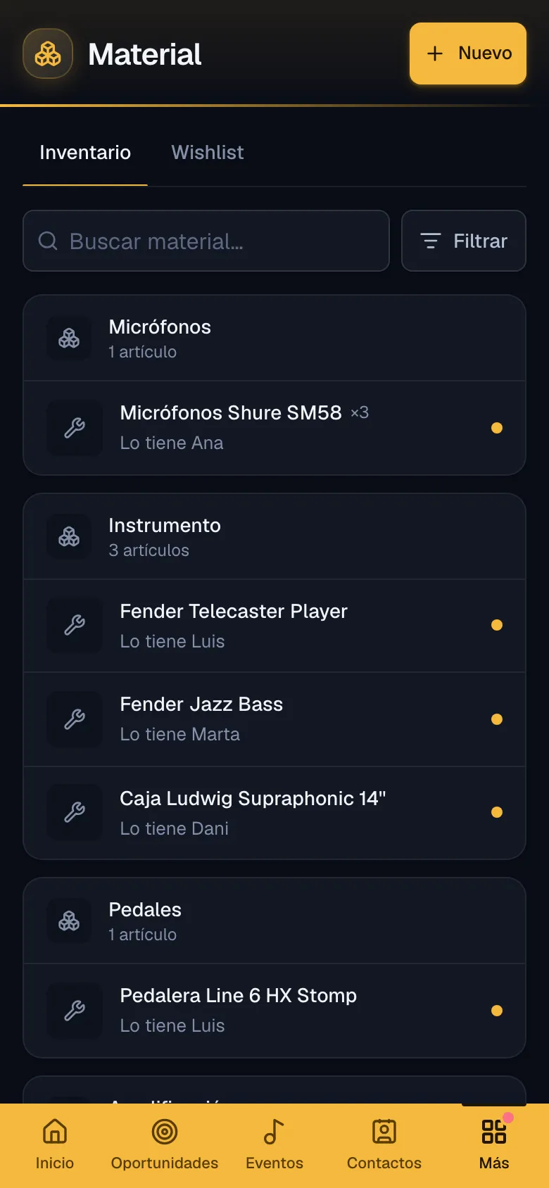 El material de la banda: inventario y quién tiene cada cosa
