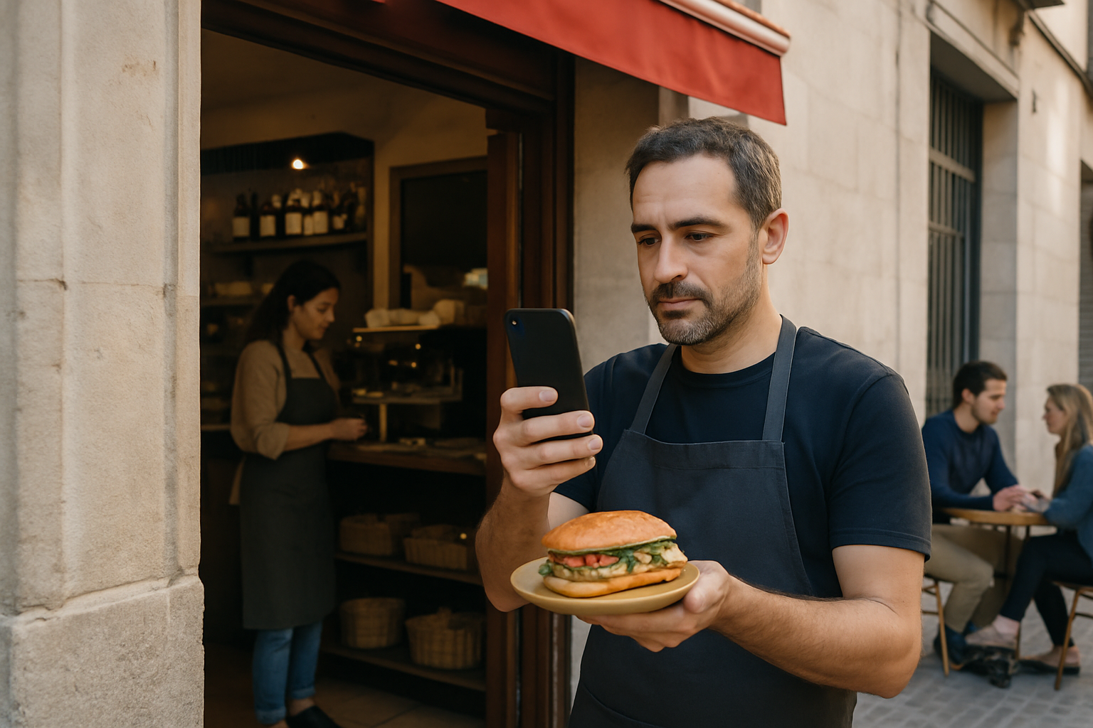 Escena editorial original relacionada con minicurso para diseñar y reutilizar contenido en redes sociales para restaurantes y su aplicación...